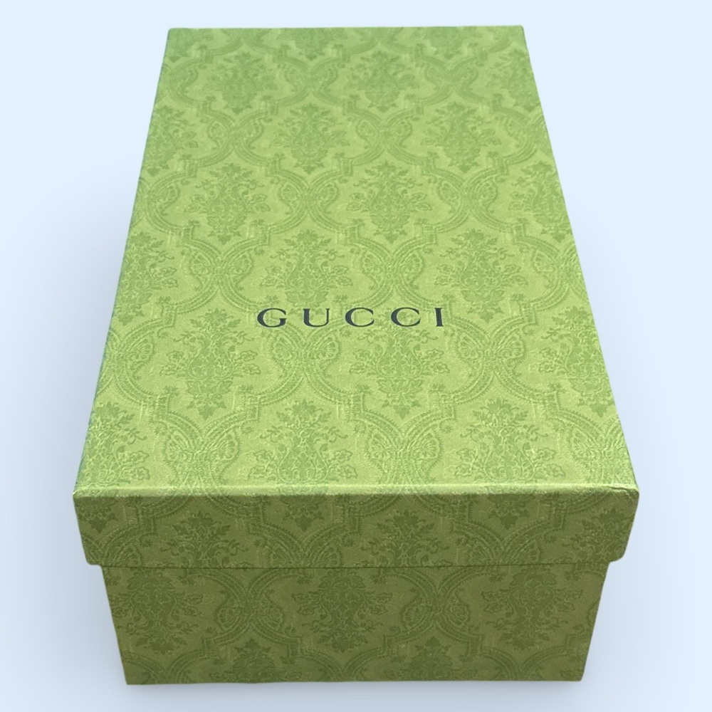 Gucci: Shoe Box+ Tissue  & Ribbon Sz: 14.5” x 8 1/4” x 5 1/4”